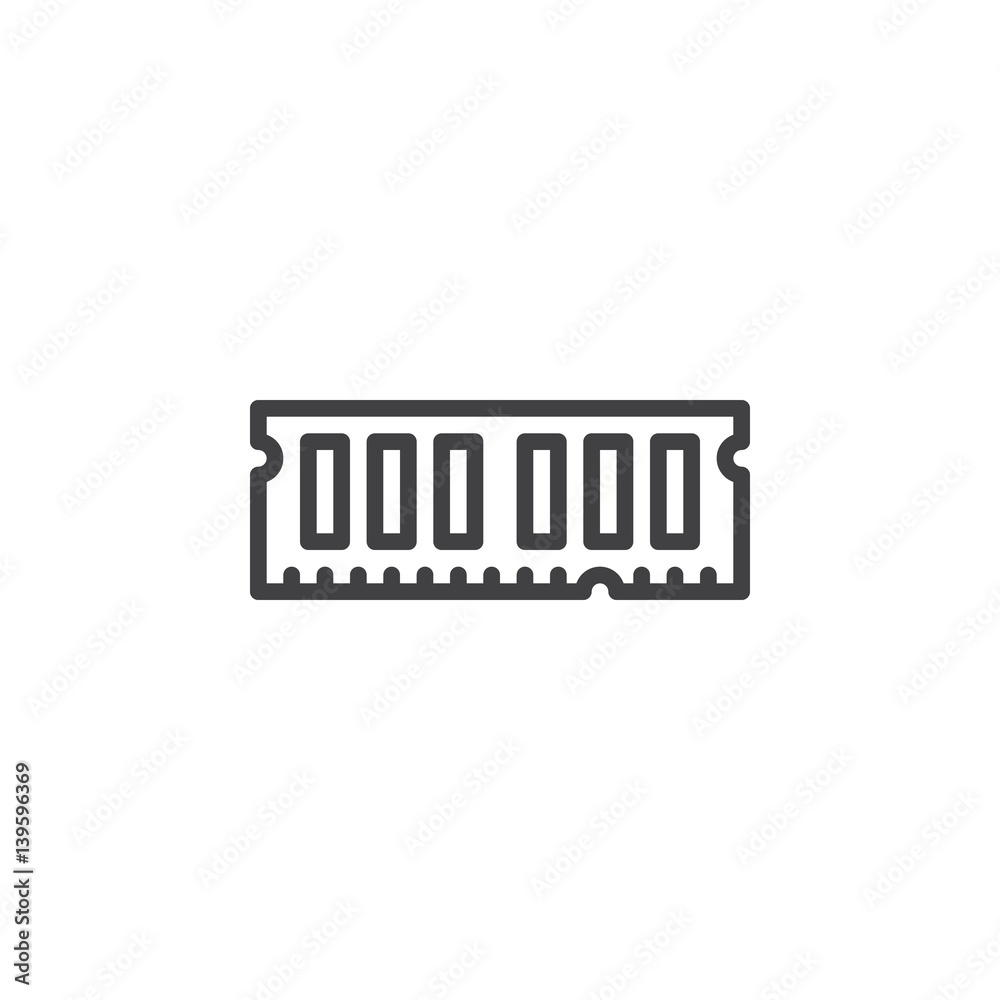 RAM, random access memory line icon, outline vector sign, linear style pictogram isolated on white. Symbol, logo illustration. Editable stroke. Pixel perfect