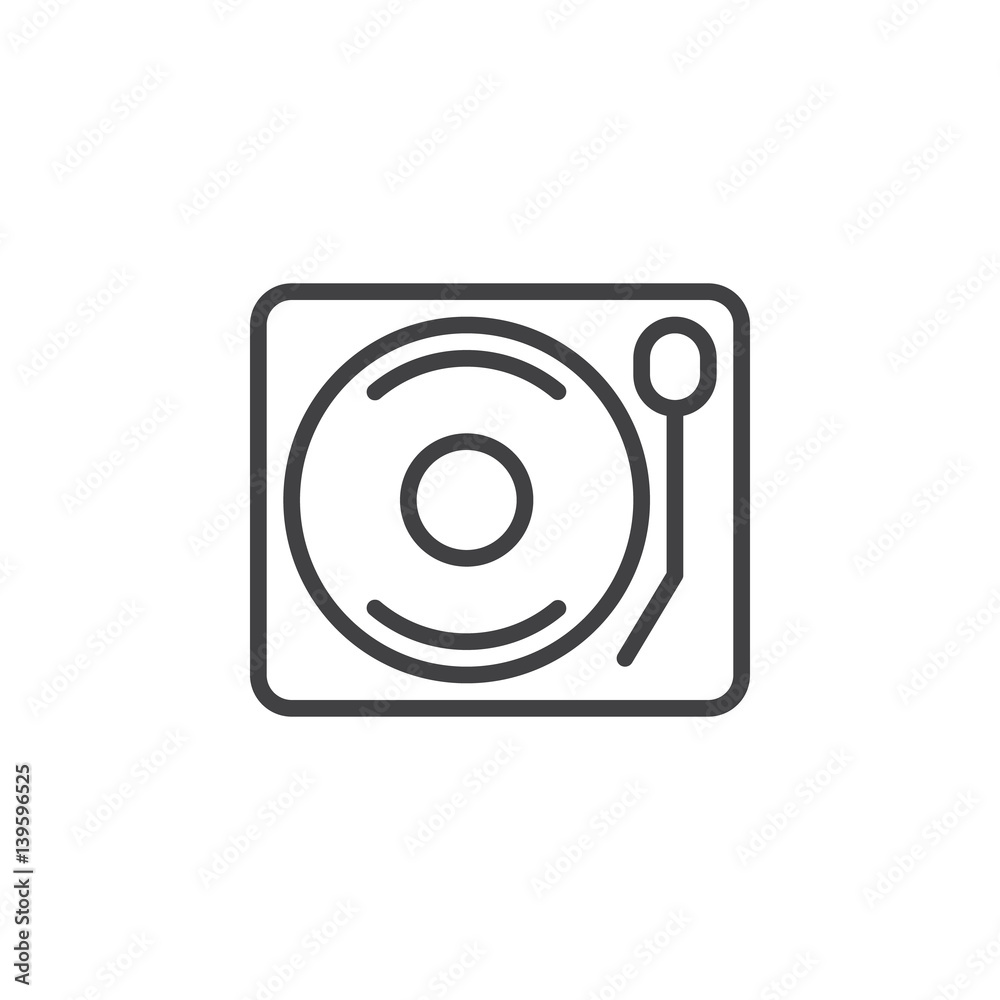Vinyl turntable record player line icon, outline vector sign, linear style pictogram isolated on white. Symbol, logo illustration. Editable stroke. Pixel perfect