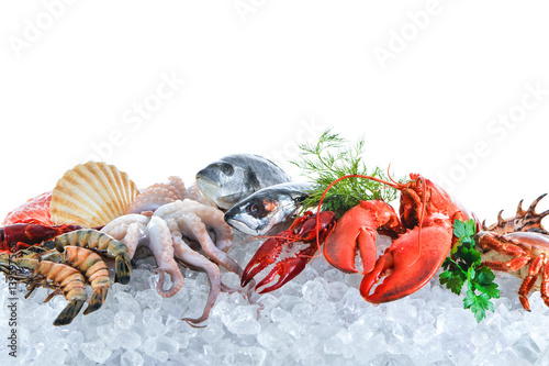 Fresh seafood on crushed ice
