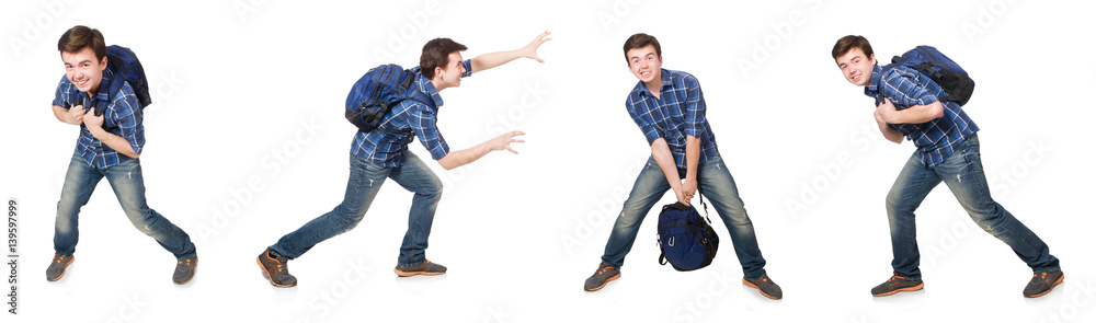 Student with backpack isolated on the white Student with backpack isolated on the white