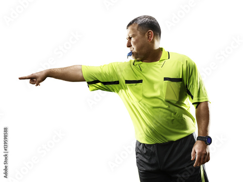 Professional soccer referee isolated on white background photo