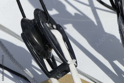 Detail of modern sailing Pulleys on racer boat