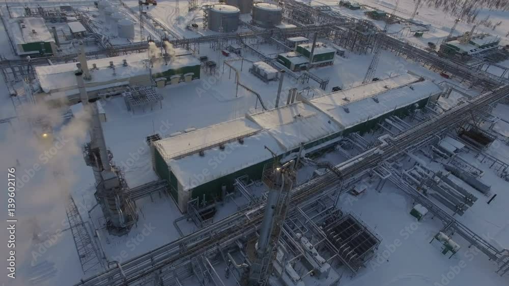 Large Empty Plant Yard with Workshop Buildings in Winter Large Empty Plant Yard with Workshop Buildings in Winter