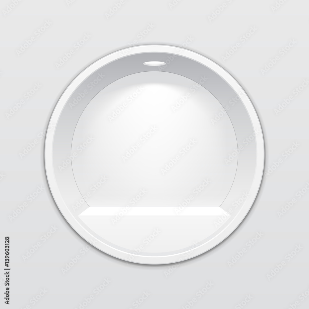 Empty Round Circle Niche Shelf Display In The Wall. To Present Your Product. Mock Up. 3D Illustration. Ready For Your Design. Advertising. Vector EPS10 Empty Round Circle Niche Shelf Display In The Wall. To Present Your Product. Mock Up. 3D Illustration. Ready For Your Design. Advertising. Vector EPS10