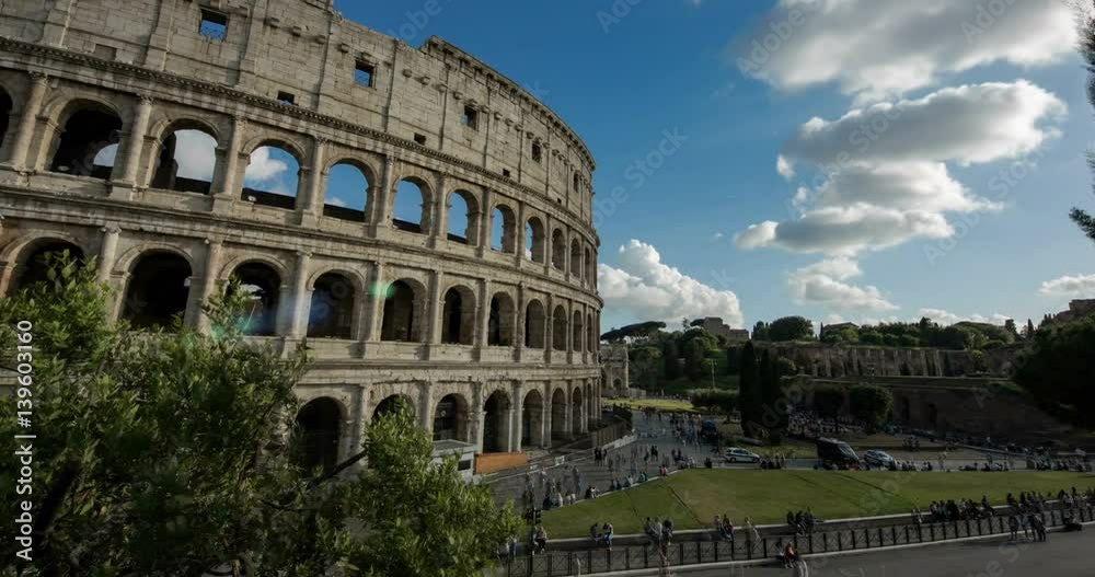 Time-Lapse of clouds and people near historic structure in Italy, Rome, Coliseum. Time-Lapse of clouds and people near historic structure in Italy, Rome, Coliseum.