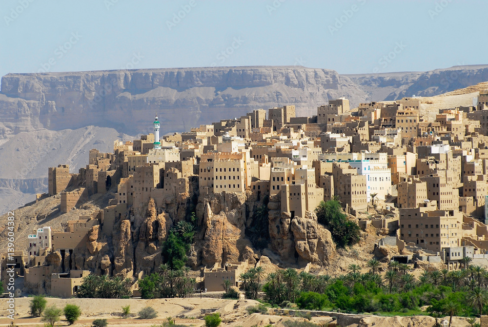 View to the city of Seiyun,  Hadramaut valley, Yemen.