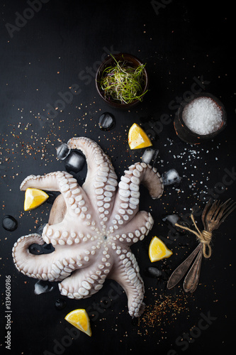 Raw octopus with lemon, salt and spices