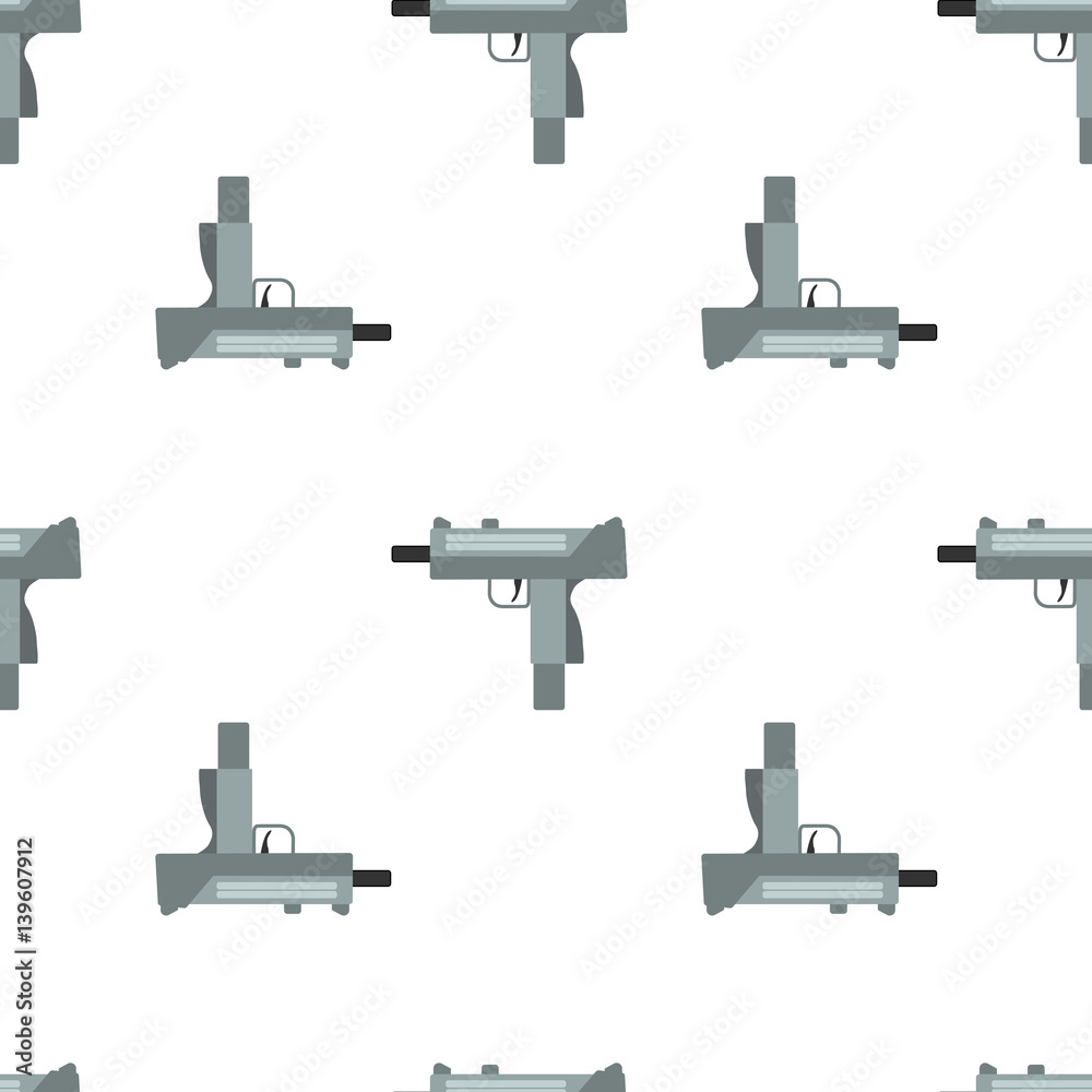 Submachine gun security and military weapon. Metal automatic gun. Seamless pattern, tiling ornament vector illustration