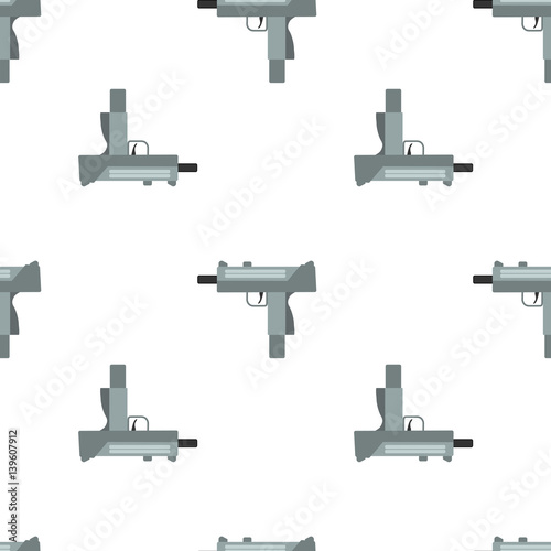 Submachine gun security and military weapon. Metal automatic gun. Seamless pattern, tiling ornament vector illustration