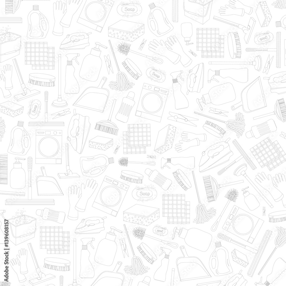 vector pattern of hand-drawn icons of cleaning kit vector pattern of hand-drawn icons of cleaning kit