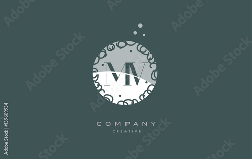 mv m v  monogram floral green alphabet company letter logo