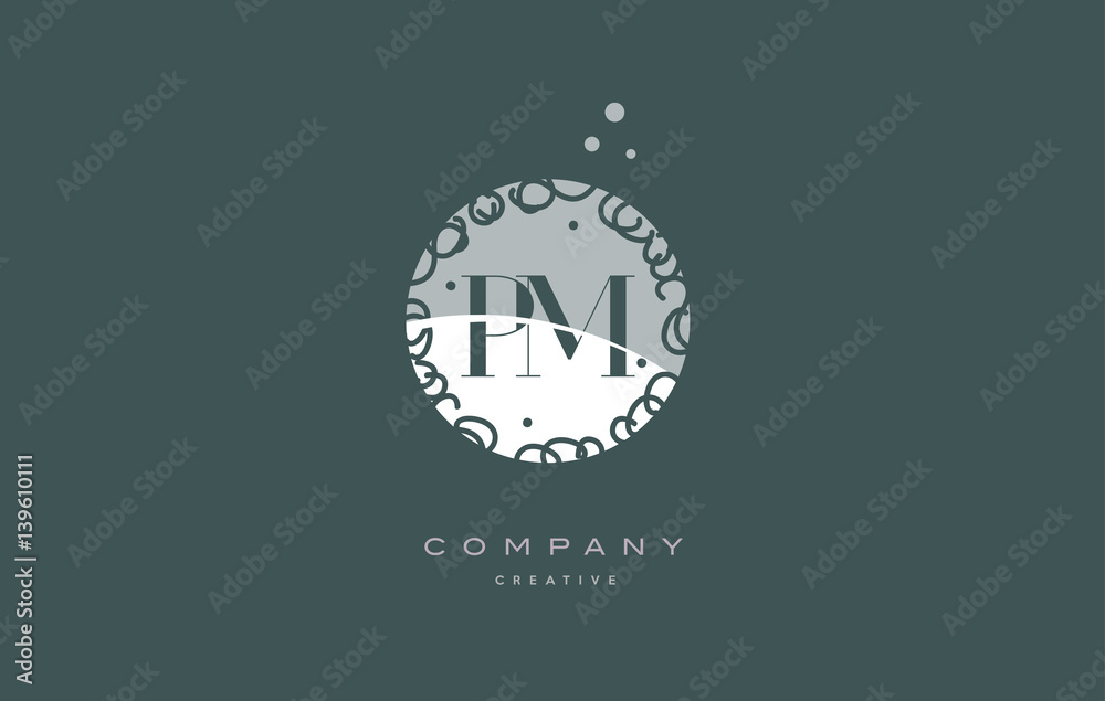 pm p l  monogram floral green alphabet company letter logo