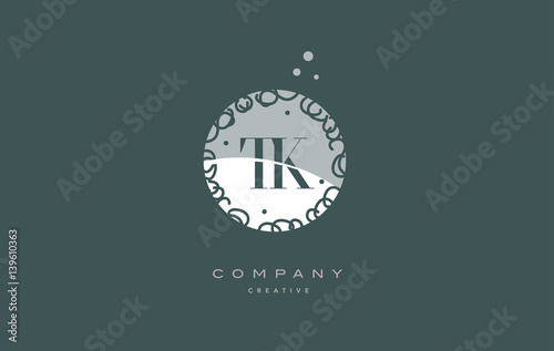 tk t k monogram floral green alphabet company letter logo