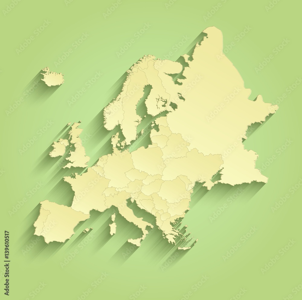 Fototapeta premium Europe map separate individual states green yellow vector