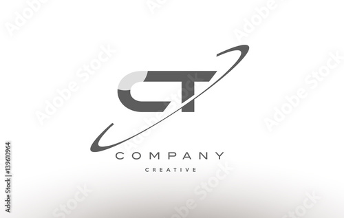 ct c t  swoosh grey alphabet letter logo