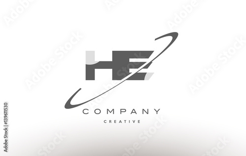 he h e  swoosh grey alphabet letter logo