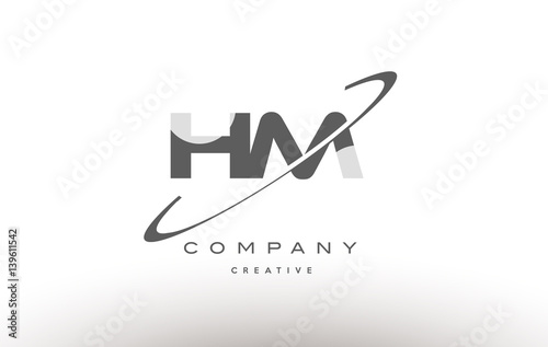 hm h m  swoosh grey alphabet letter logo
