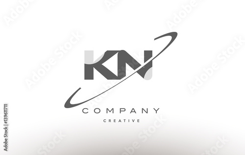 kn k n  swoosh grey alphabet letter logo photo