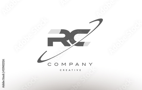 rc r c  swoosh grey alphabet letter logo