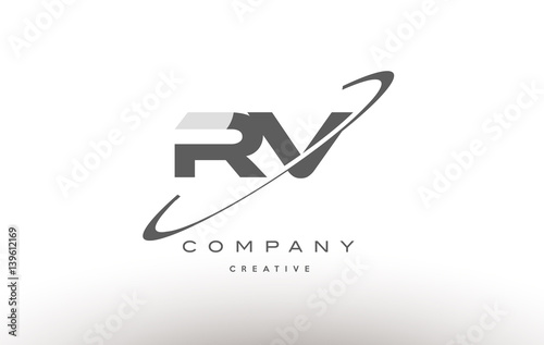 rv r v  swoosh grey alphabet letter logo