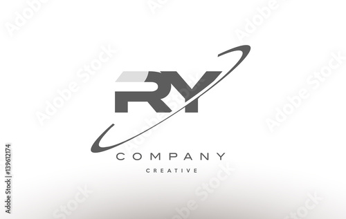ry r y swoosh grey alphabet letter logo
