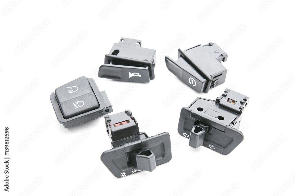 Car light control switch isolated on a white background Car light control switch isolated on a white background