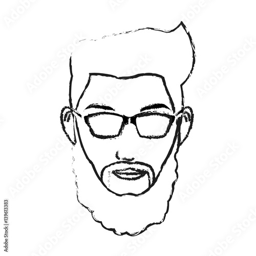 face handsome hipster young man icon image black line vector illustration design