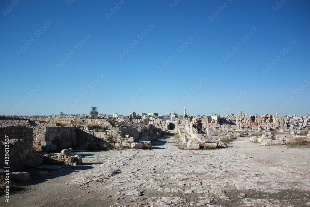 View from Citadel Hill to city of Amman in Jordan, Middle East