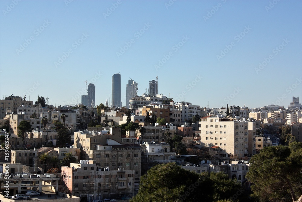 View from Citadel Hill to city of Amman in Jordan, Middle East