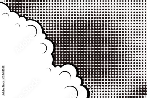 Abstract creative concept vector comic pop art style blank, layout template with clouds beams and isolated dots background. For sale banner, empty speech bubble set, illustration halftone book design.