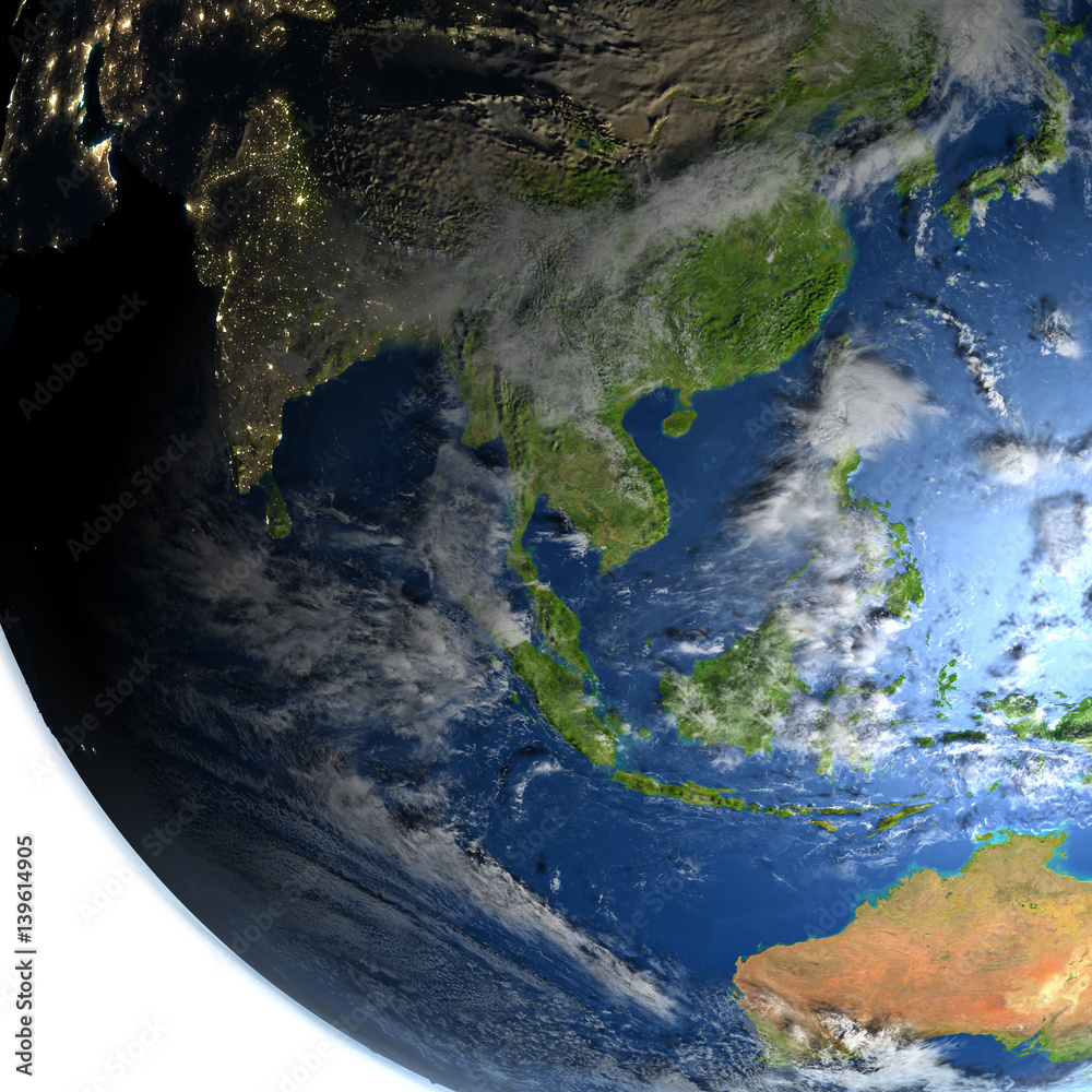 Fototapeta premium Southeast Asia on planet Earth