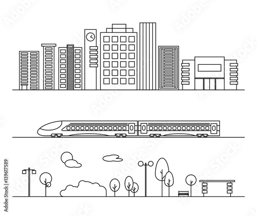 Vector city elements in linear style.