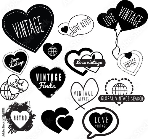 series of vintage retro logos based on love heart folk theme