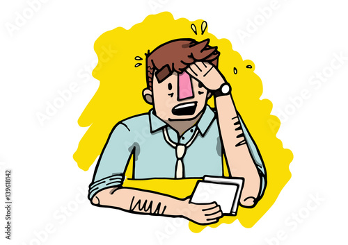 Stressed worker reading paperwork