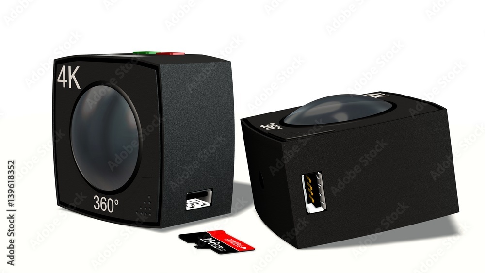 Obraz premium 360 degree camera with two lenses isolated on white