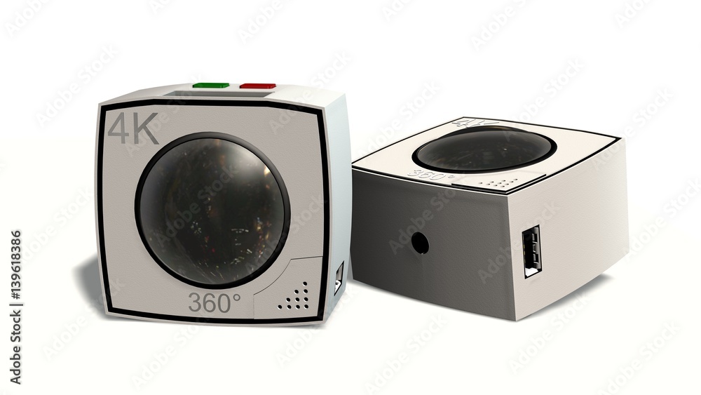 Fototapeta premium 360 degree camera with two lenses isolated on white