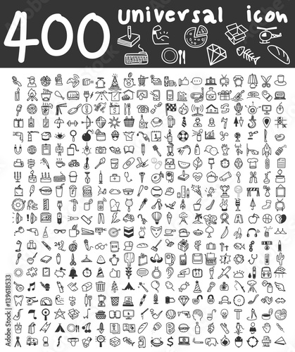 400 Universal icons hand drawn line art cute art illustration