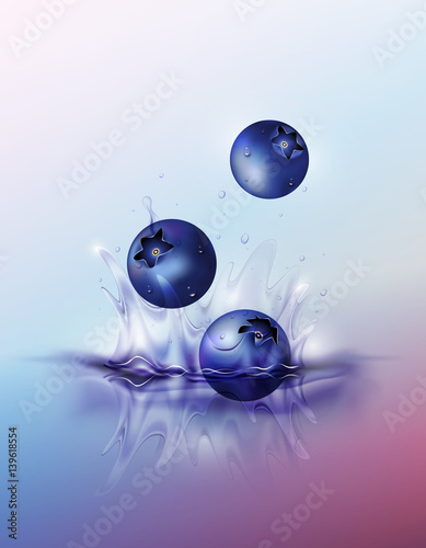 blueberry drop on juice splash and ripple, Realistic Fruit and yogurt, transparent, vector illustration