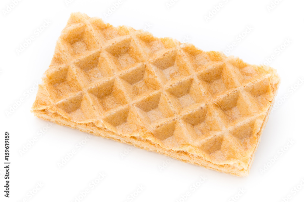 Waffle with crem isolated on white background.
