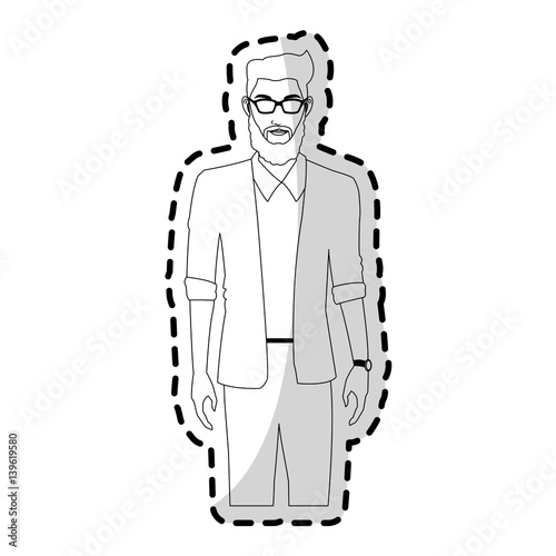 half body handsome young man icon image black line vector illustration design