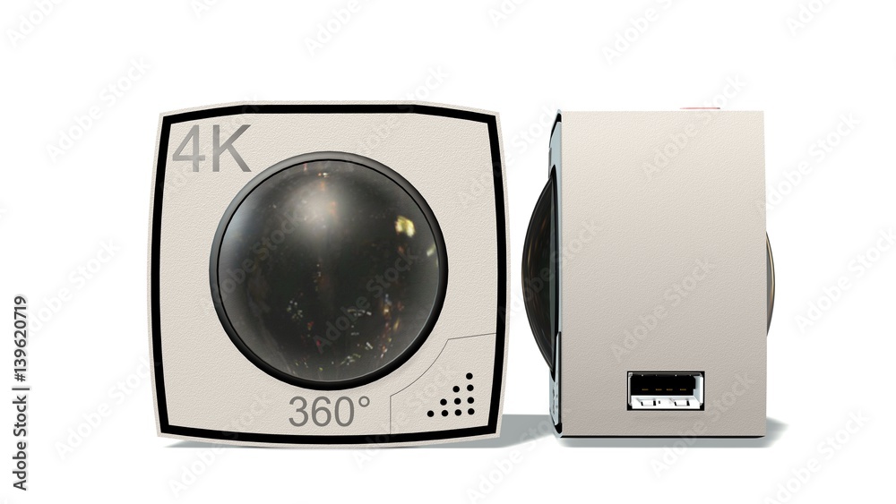 Fototapeta premium 360 degree camera with two lenses isolated on white