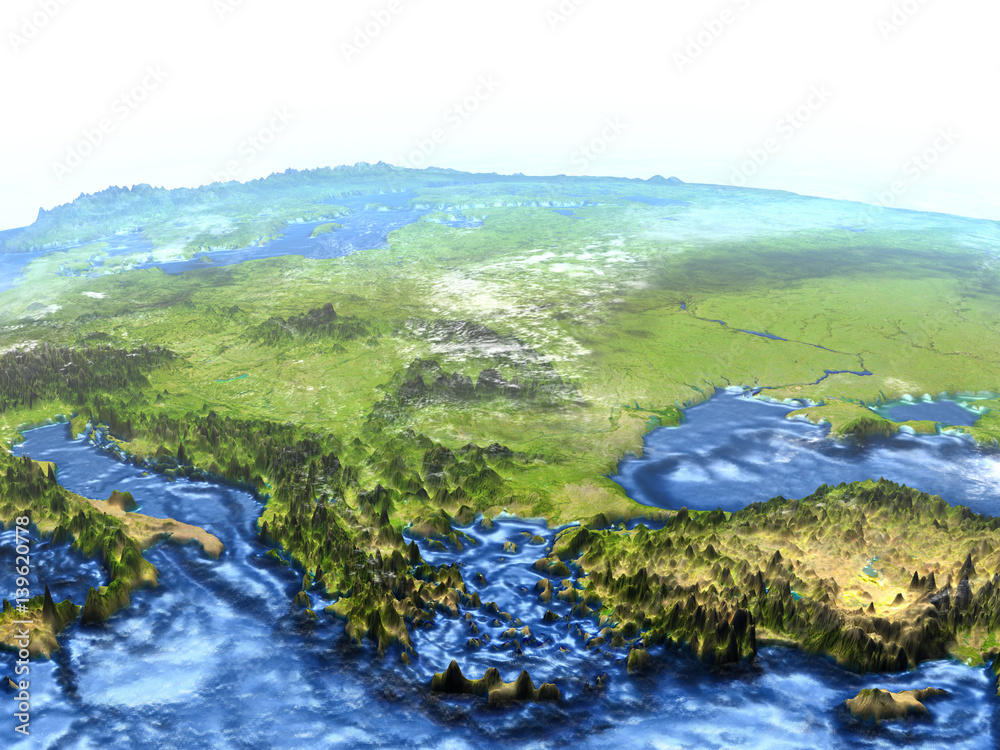 Turkey and Black sea region on Earth - visible ocean floor