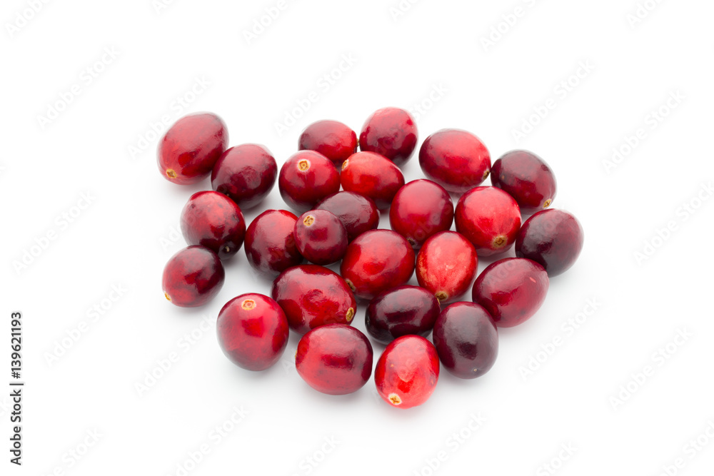 Cranberries top view. Red, ripe cranberries macro view.