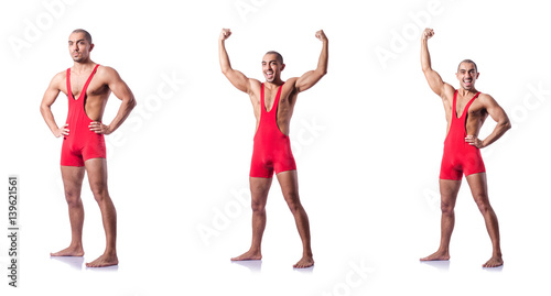 Young wrestler isolated on the white