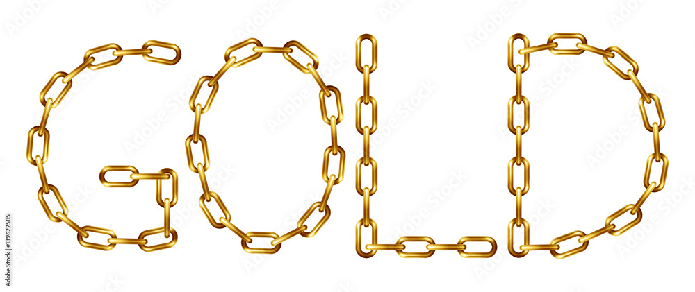 Gold inscription with the letters made from golden chain, isolated on white. Gold inscription with the letters made from golden chain, isolated on white.