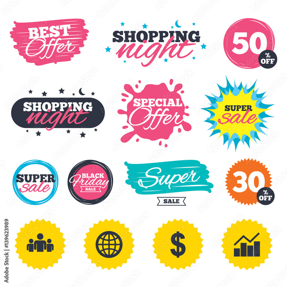 Business signs. Graph chart and globe icons. Business signs. Graph chart and globe icons.