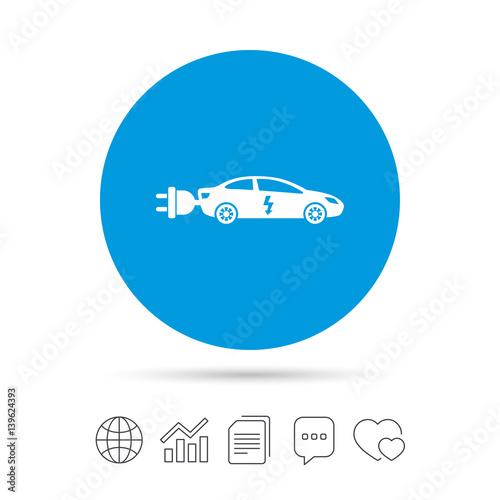 Electric car sign icon. Sedan saloon symbol.
