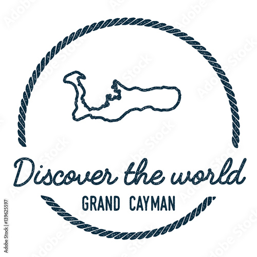 Grand Cayman Map Outline. Vintage Discover the World Rubber Stamp with Island Map. Hipster Style Nautical Insignia, with Round Rope Border. Travel Vector Illustration.