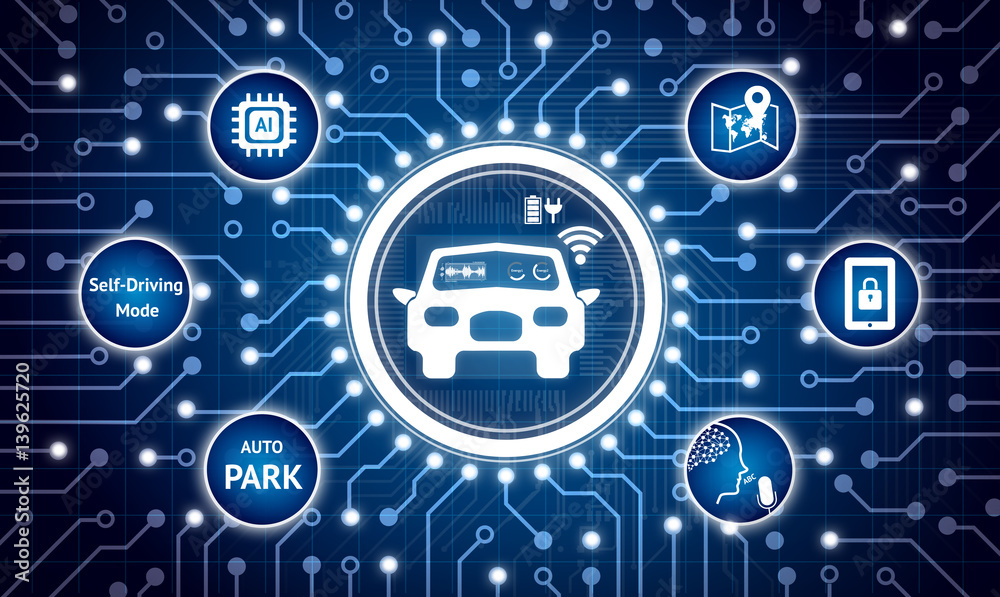 Smart car and of things (IOT) concept. Electric circuit