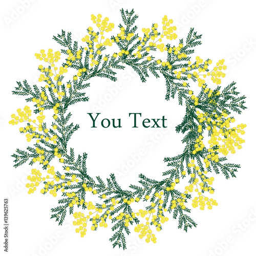 8 March greeting card. International women's day. Hand drawn flowers mimosa. Vector.